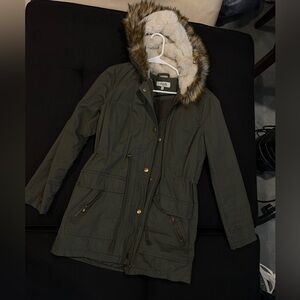 Charlotte Russe Khaki Utility Jacket with Faux Fur Trim
